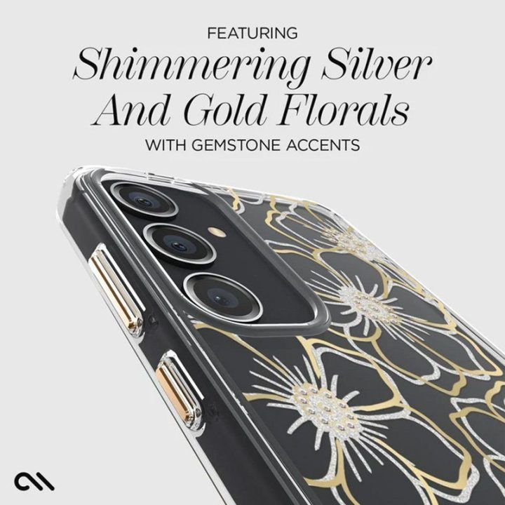 Dėklas Samsung Galaxy S24+ Case-Mate Floral Gems, aukso spalvos