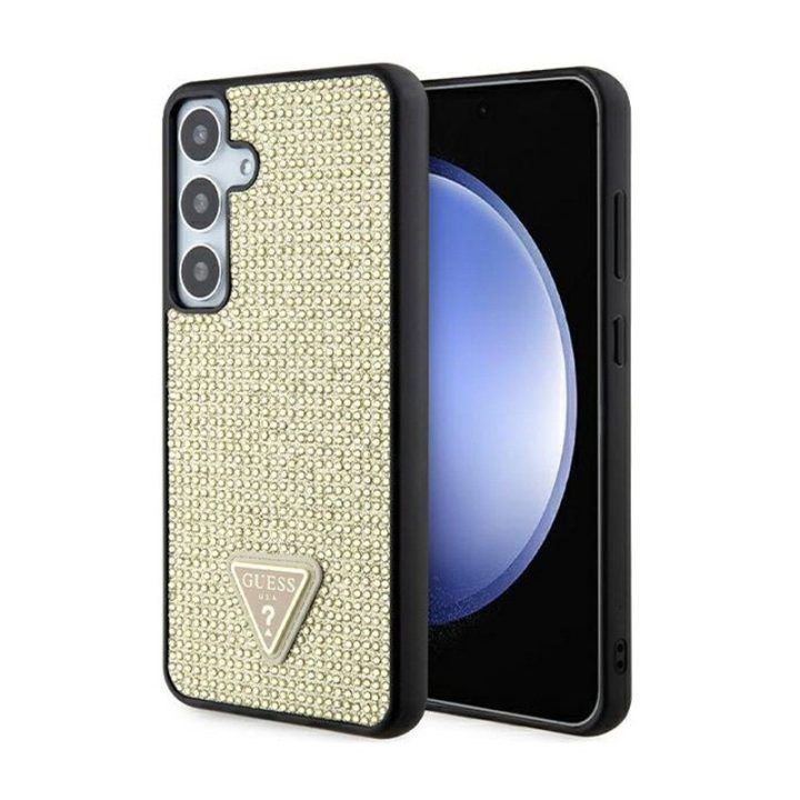 Dėklas Samsung Galaxy S24+ Guess su kristalais, auksinis