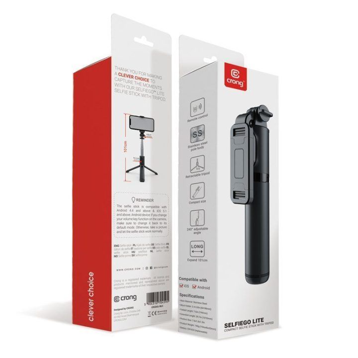 Selfie lazdelė su trikoju Forcetop SelfieGo Lite, juoda