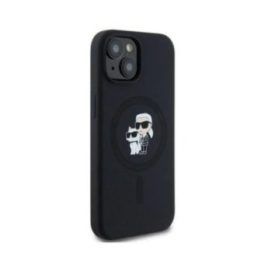 Silikoninis dėklas Karl Lagerfeld Karl & Choupette MagSafe iPhone 15 Plus / 14 Plus, juodas
