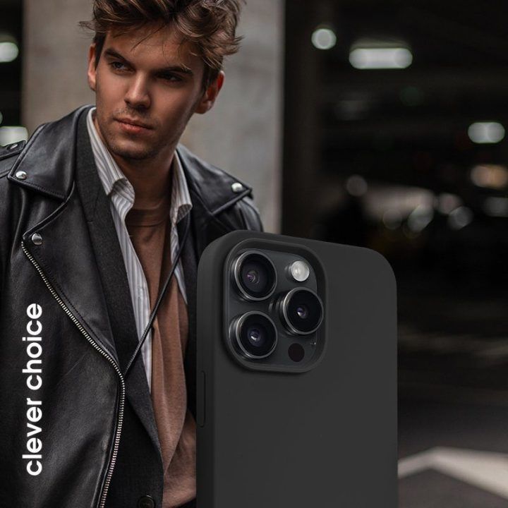 Silikoninis dėklas iPhone 15 Pro, juodas, Crong