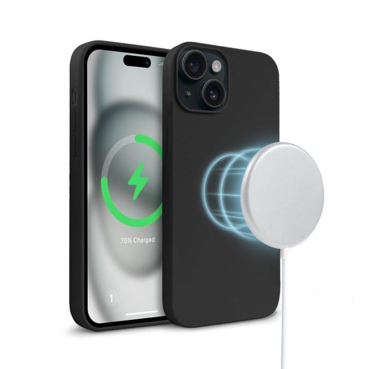 Dėklas iPhone 15 iš skysto silikono, juodas