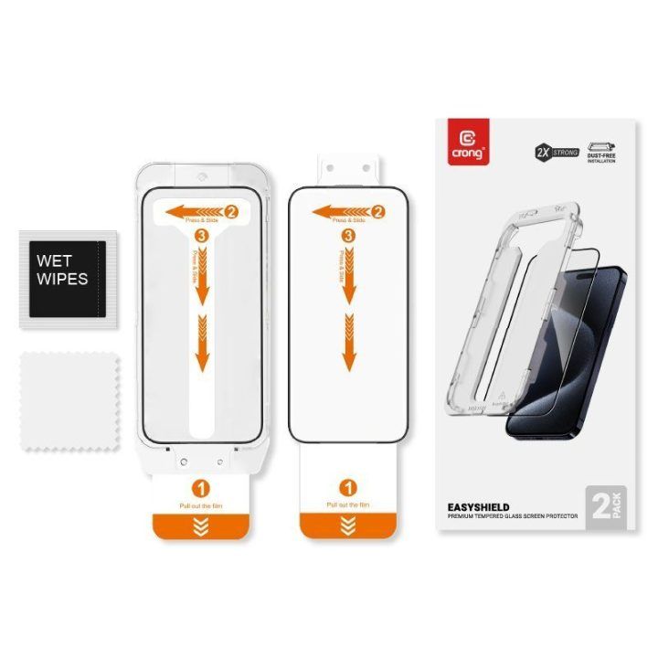 Grūdintas apsauginis stiklas iPhone 16 / iPhone 15, 2 vnt., Crong EasyShield