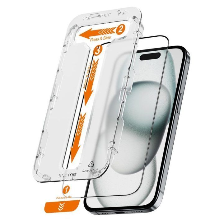 Grūdintas apsauginis stiklas iPhone 16 / iPhone 15, 2 vnt., Crong EasyShield
