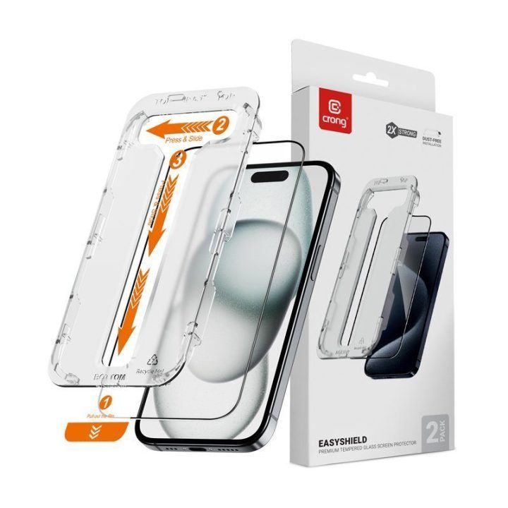 Grūdintas apsauginis stiklas iPhone 16 / iPhone 15, 2 vnt., Crong EasyShield
