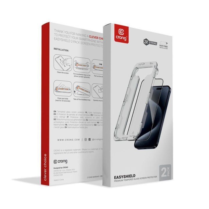 Apsauginis stiklas iPhone 15 Pro Max, 2 vnt., Crong EasyShield
