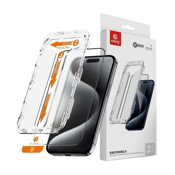 Apsauginis stiklas iPhone 15 Pro Max, 2 vnt., Crong EasyShield