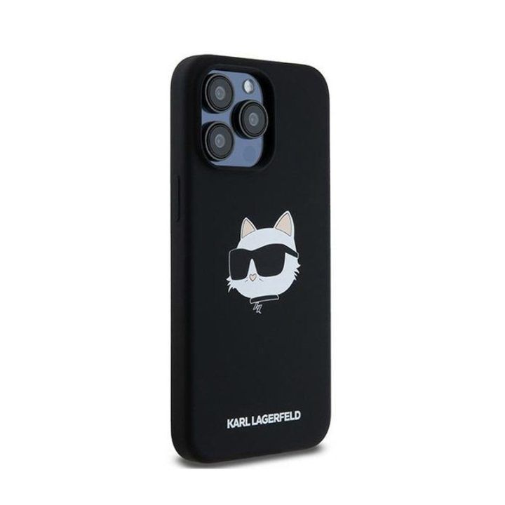 Silikoninis dėklas Karl Lagerfeld Choupette Head MagSafe iPhone 15 Pro, juodas