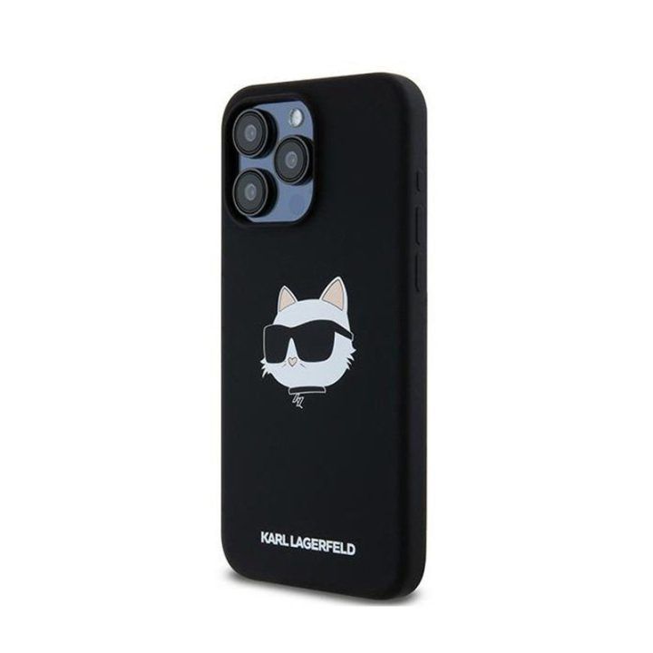 Silikoninis dėklas Karl Lagerfeld Choupette Head MagSafe iPhone 15 Pro, juodas