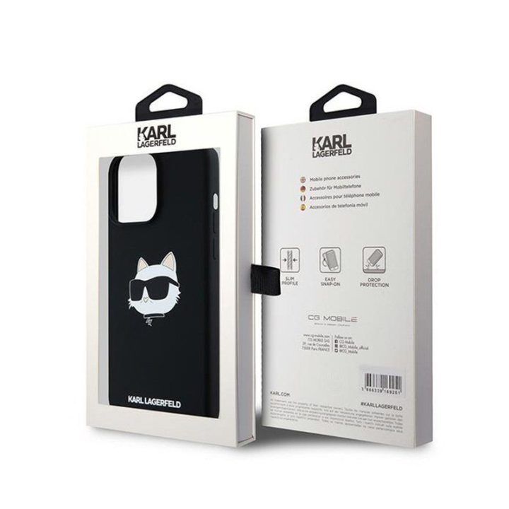 Silikoninis dėklas Karl Lagerfeld Choupette Head MagSafe iPhone 15 Pro, juodas