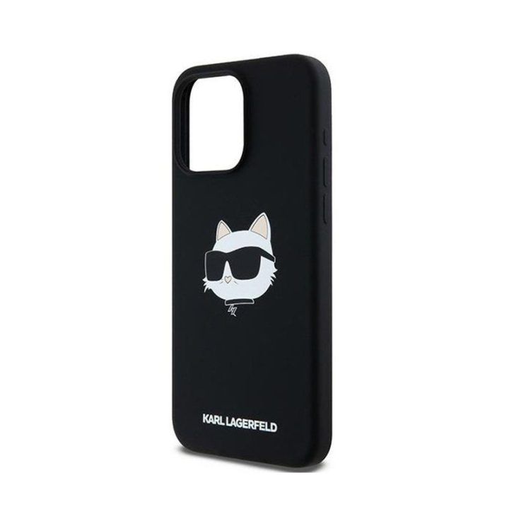 Silikoninis dėklas Karl Lagerfeld Choupette Head MagSafe iPhone 15 Pro, juodas