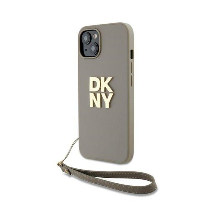 Dėklas DKNY su riešo dirželiu iPhone 15 / 14 / 13, smėlio spalvos