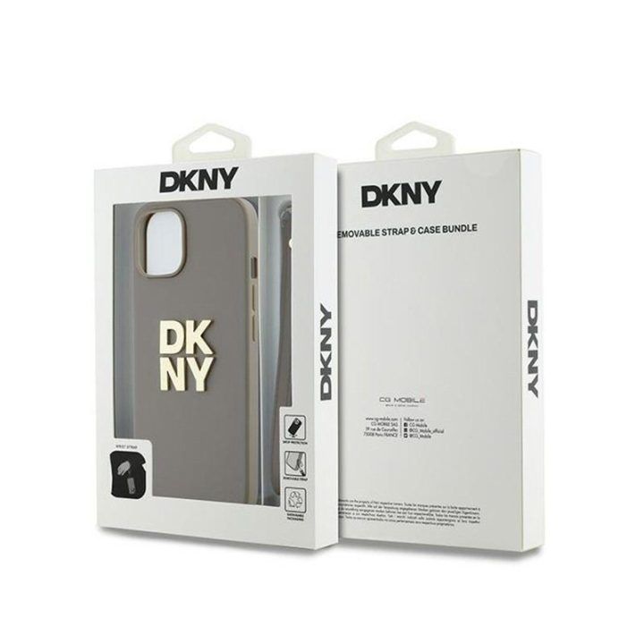 Dėklas DKNY su riešo dirželiu iPhone 15 / 14 / 13, smėlio spalvos