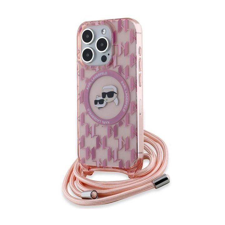 Dėklas iPhone 15 Pro Karl Lagerfeld rožinis su MagSafe