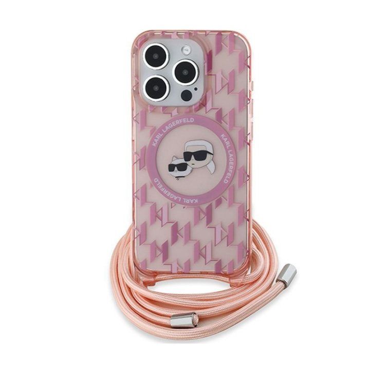 Dėklas iPhone 15 Pro Karl Lagerfeld rožinis su MagSafe