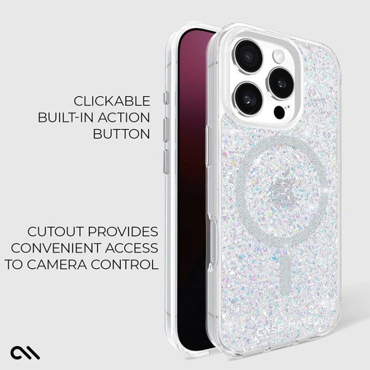 Dėklas iPhone 16 Pro Case-Mate Twinkle MagSafe, permatomas