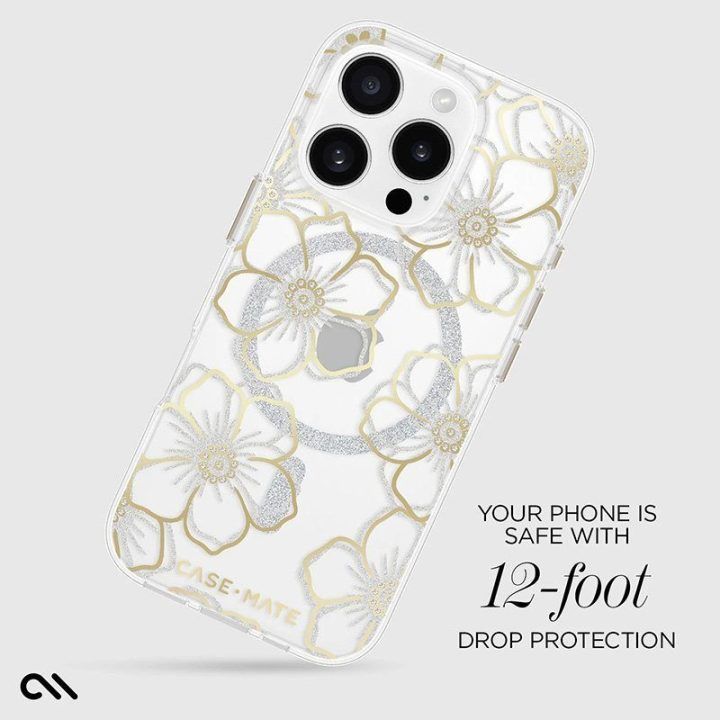 Dėklas iPhone 16 Pro Case-Mate Floral Gems, aukso spalvos
