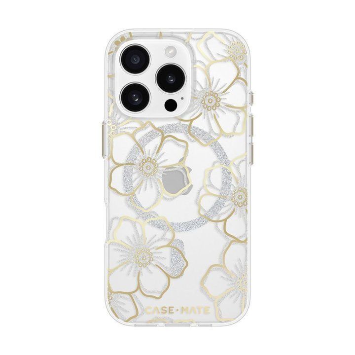Dėklas iPhone 16 Pro Case-Mate Floral Gems, aukso spalvos