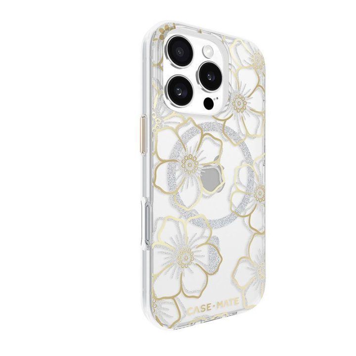 Dėklas iPhone 16 Pro Case-Mate Floral Gems, aukso spalvos