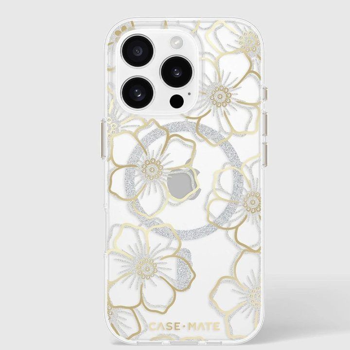 Dėklas iPhone 16 Pro Case-Mate Floral Gems, aukso spalvos