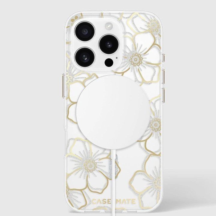 Dėklas iPhone 16 Pro Case-Mate Floral Gems, aukso spalvos