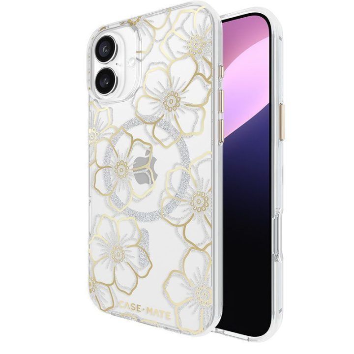 Dėklas Case-Mate Floral Gems MagSafe iPhone 16 Plus, aukso spalvos