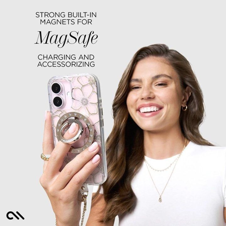 Dėklas Case-Mate Floral Gems MagSafe iPhone 16 Plus, aukso spalvos