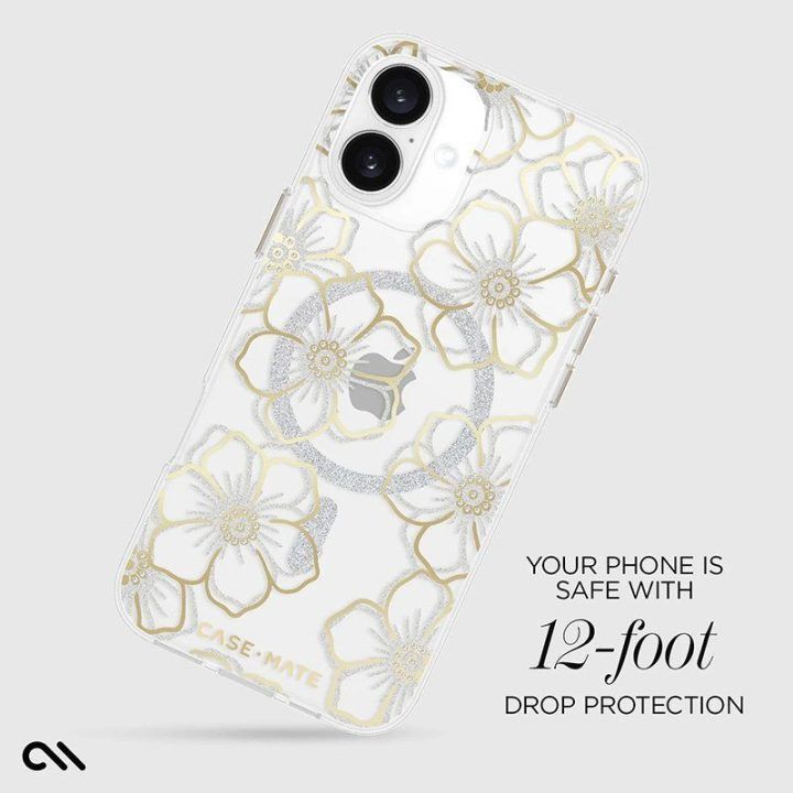 Dėklas Case-Mate Floral Gems MagSafe iPhone 16 Plus, aukso spalvos