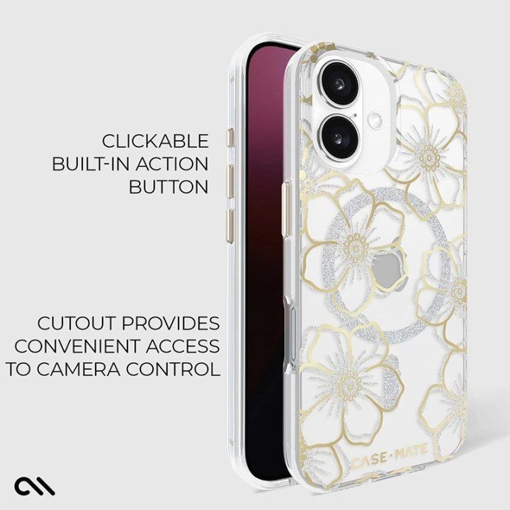Dėklas Case-Mate Floral Gems MagSafe iPhone 16 Plus, aukso spalvos
