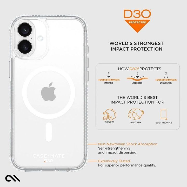 Permatomas dėklas iPhone 16 Plus Case-Mate Tough D3O MagSafe