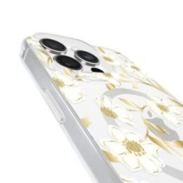 Dėklas iPhone 16 Pro Max, skaidrus su aukso spalvos akcentais