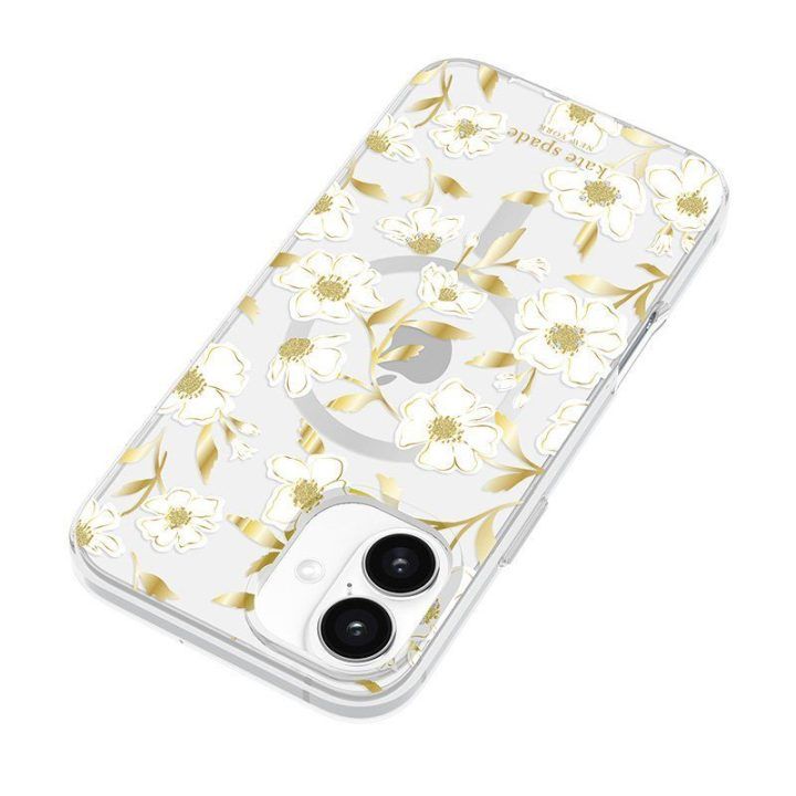 Dėklas iPhone 16 Plus Kate Spade New York su auksinėmis detalėmis