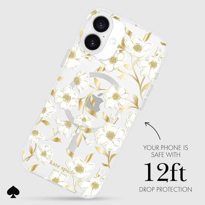 Dėklas iPhone 16 Plus Kate Spade New York su auksinėmis detalėmis