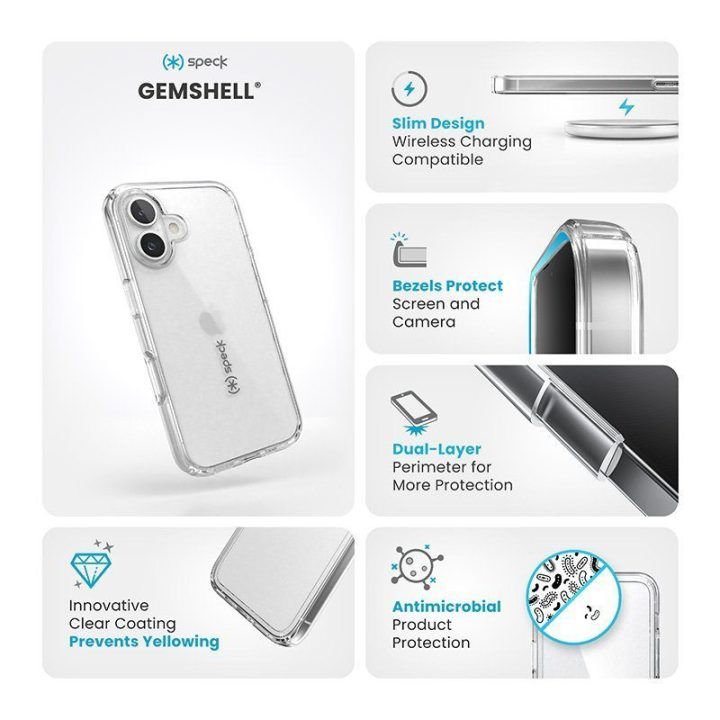 Permatomas dėklas iPhone 16 Speck Gemshell