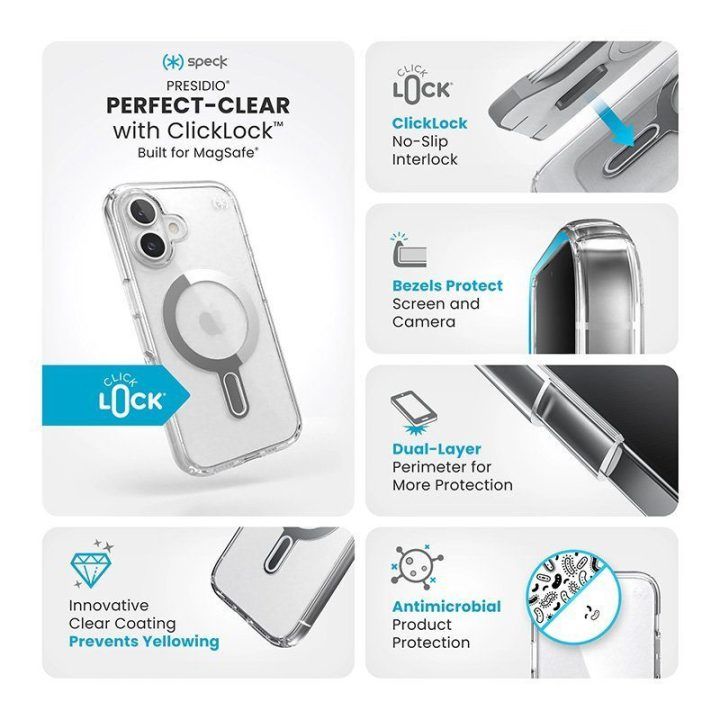 Permatomas dėklas iPhone 16 Speck Presidio Perfect-Clear MagSafe