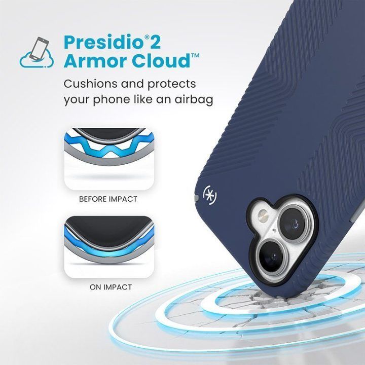 Dėklas Speck Presidio2 Grip iPhone 16, mėlynas