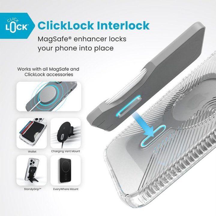 Permatomas dėklas iPhone 16 Plus Speck Presidio Perfect-Clear Grip ClickLock