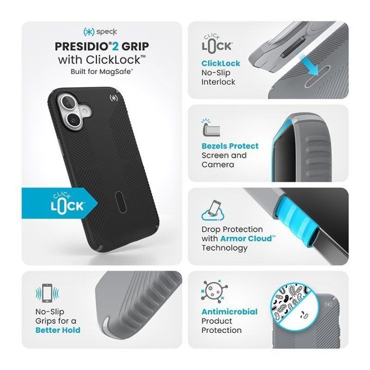 Dėklas iPhone 16 Plus Speck Presidio2 Grip MagSafe, juodas