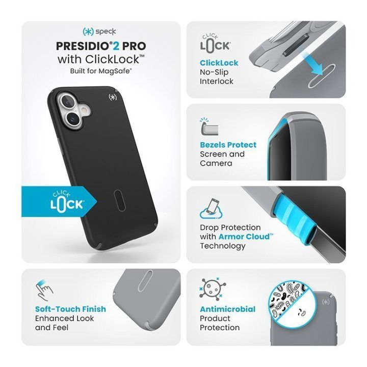 Dėklas iPhone 16 Plus Speck Presidio2 Pro MagSafe, juodas