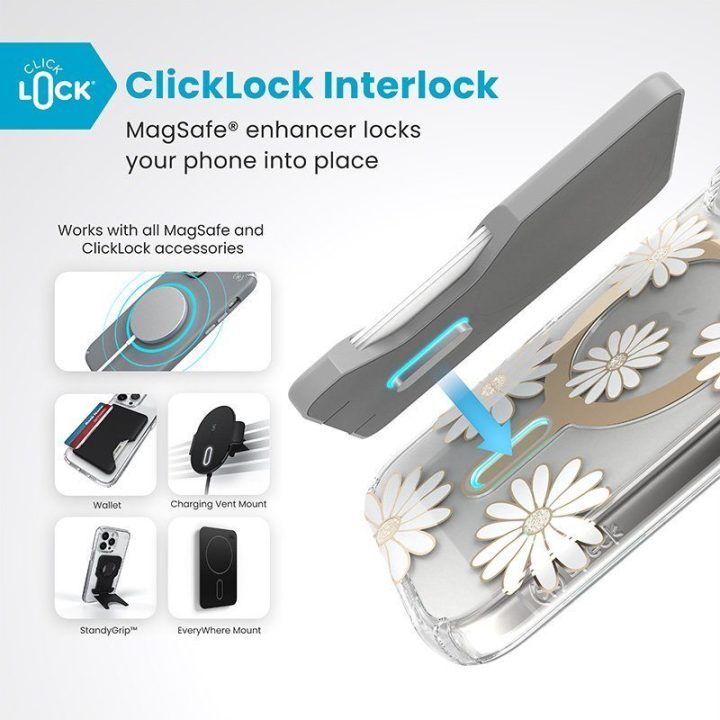 Dėklas iPhone 16 Pro Speck Presidio Lux ClickLock & MagSafe, permatomas
