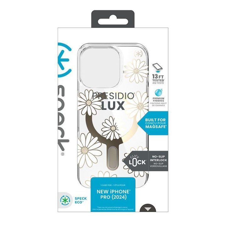 Dėklas iPhone 16 Pro Speck Presidio Lux ClickLock & MagSafe, permatomas