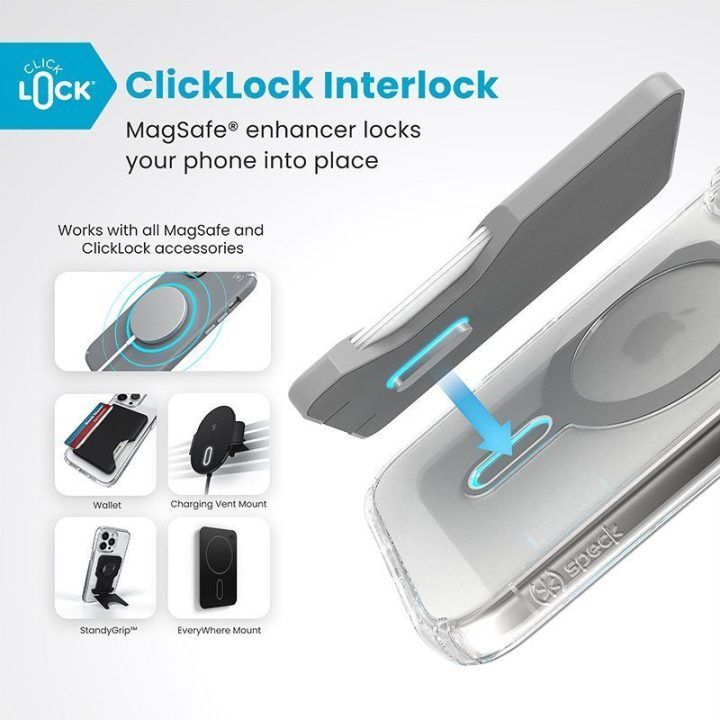 Permatomas dėklas Speck Presidio Perfect-Clear ClickLock MagSafe iPhone 16 Pro