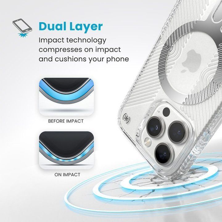 Dėklas iPhone 16 Pro, permatomas Speck Presidio Perfect-Clear Grip