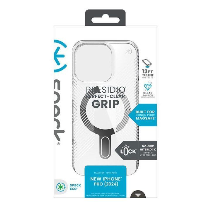 Dėklas iPhone 16 Pro, permatomas Speck Presidio Perfect-Clear Grip