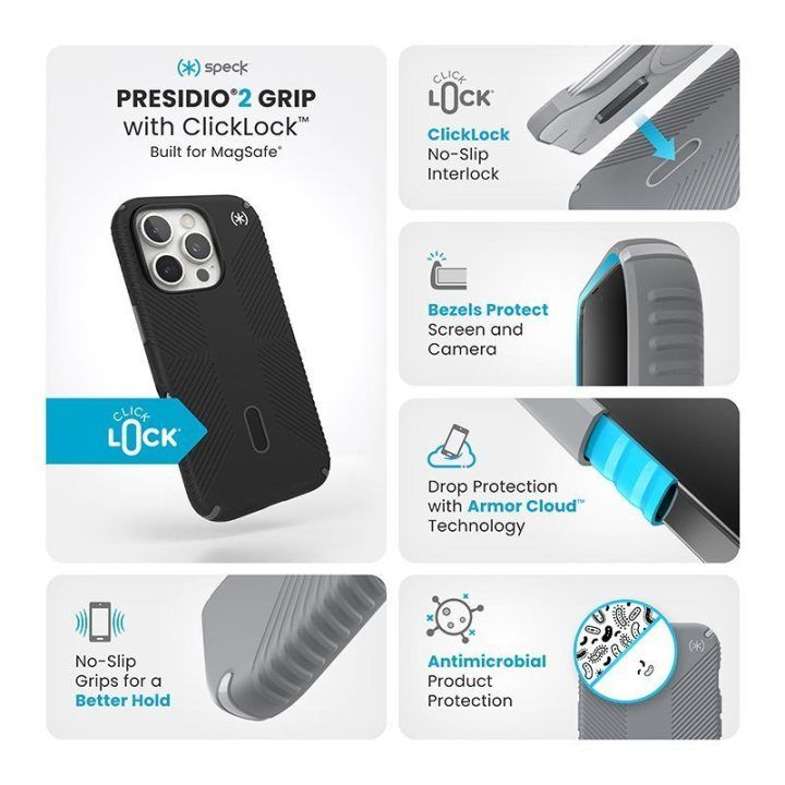 Dėklas iPhone 16 Pro Speck Presidio2 Grip juodas