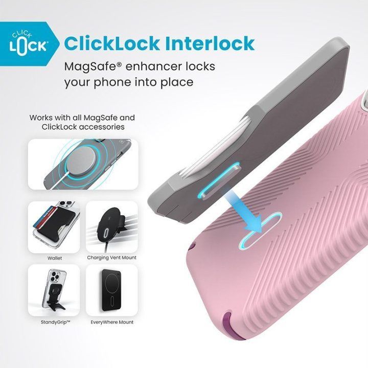 Dėklas iPhone 16 Pro Speck Presidio2 Grip ClickLock, rožinis