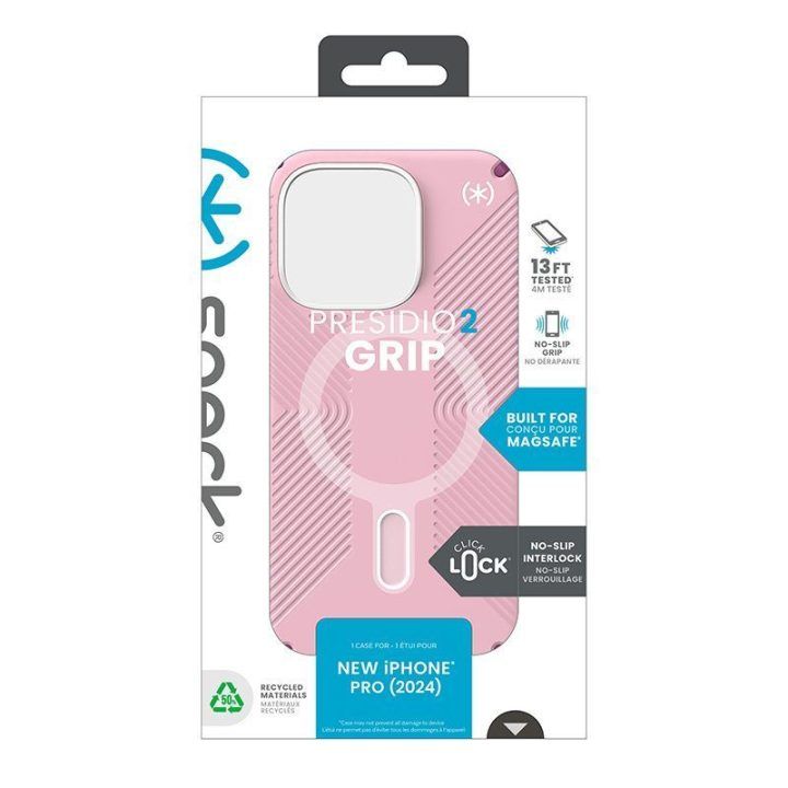 Dėklas iPhone 16 Pro Speck Presidio2 Grip ClickLock, rožinis