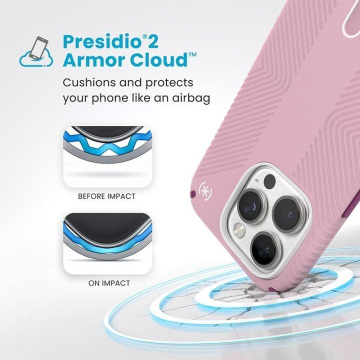 Dėklas iPhone 16 Pro Speck Presidio2 Grip ClickLock, rožinis