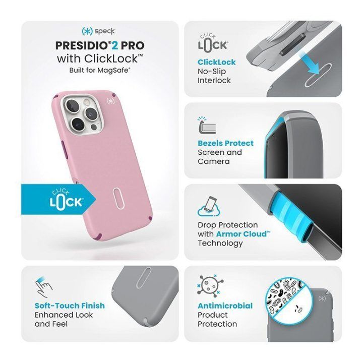 Dėklas iPhone 16 Pro Speck Presidio2 Pro, rožinis