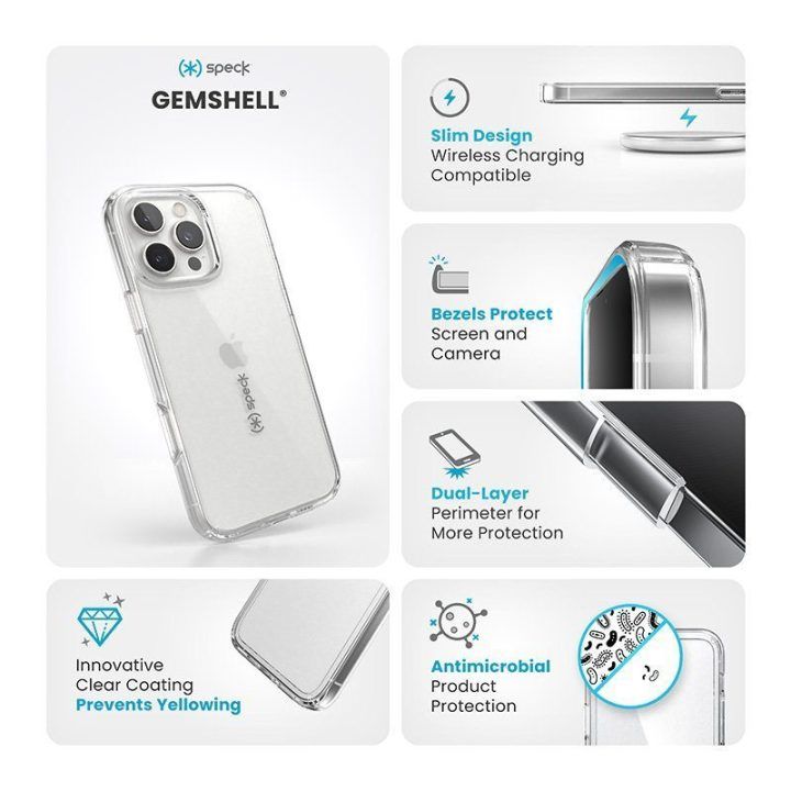 Permatomas dėklas iPhone 16 Pro Max, Speck Gemshell